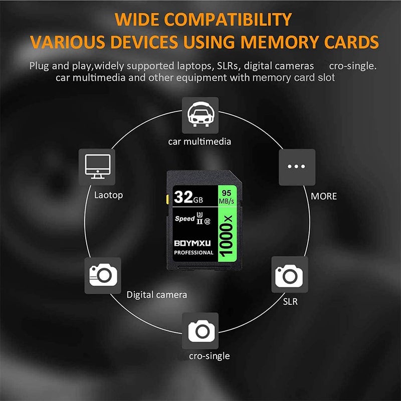BOYMXU Professional 1000x Class 10 U3 Memory Card - 32GB, Compatible with Computers, Cameras & Camcorders, Up to 95MB/s Read Speed, Green/Black - Image 4
